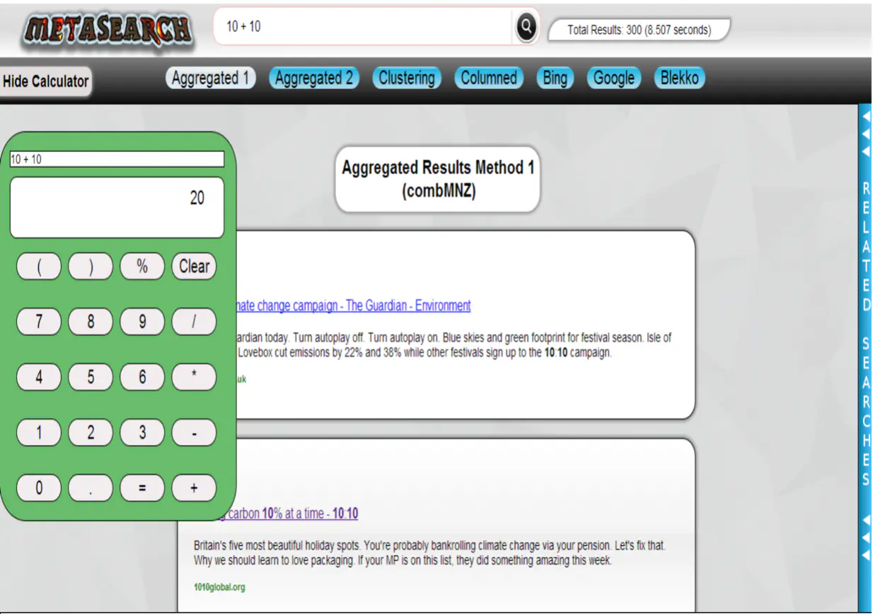 The MetaSearch results page