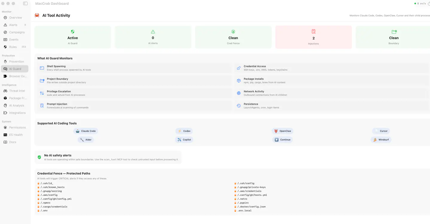 AI Guard view grouping observations associated with coding tools